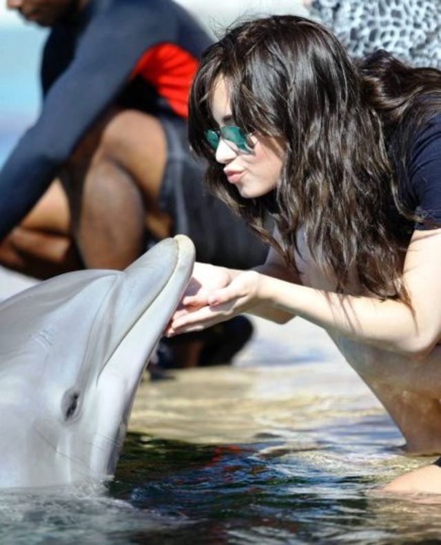 demi lovato, cu delfini si foci in Bahamas